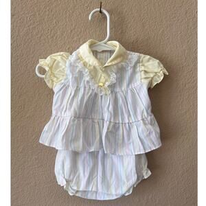 Vintage 90s yellow/white striped baby newborn 2 piece set